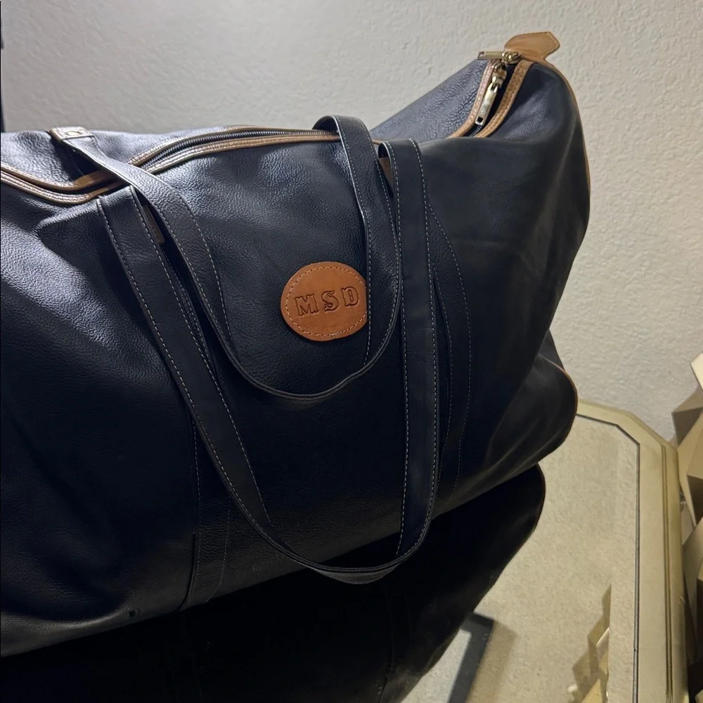 King Ranch Saddle Shop Leather‎ Duffel Bag Black Tan Running W Weekender Travel